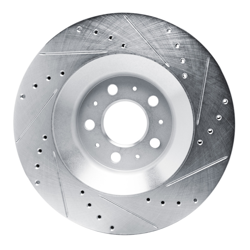 Tesla Model Y Brake Rotor (1) - Rear Left - R1 Concepts - Drilled & Slotted - Silver - `20-`25